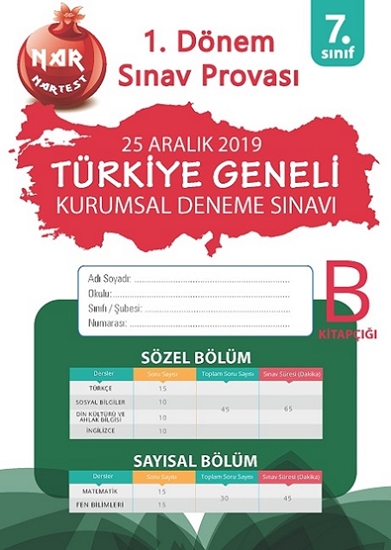 7. Sınıf 1. Dönem Sınav Provası 2. Kurumsal Deneme B Kitapçığı