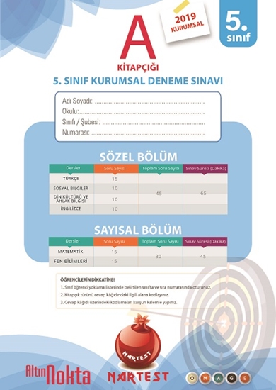 5. Sınıf 1. Kurumsal Deneme A Kitapçığı 22 Nisan 2019 Eski